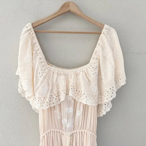 Free People Tambourine Off Shoulder Maxi Dress Large Blush Pink Boho Ethereal - Picture 7 of 15